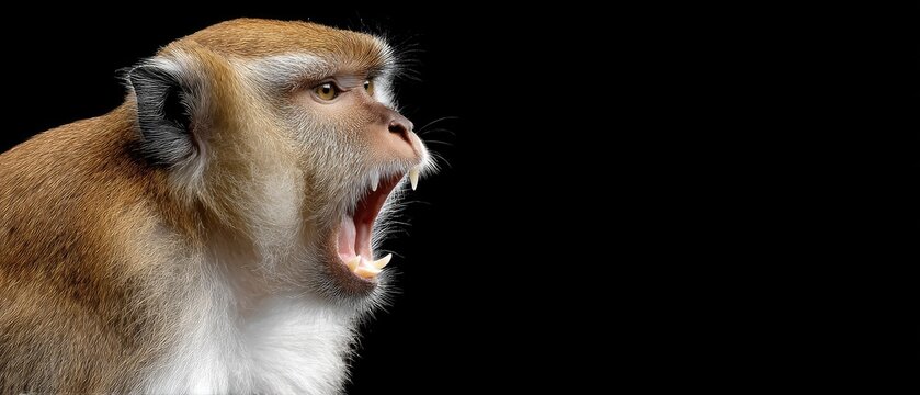 Screaming monkey shows expression with mouth wide open against a dark background in a high-detail artwork