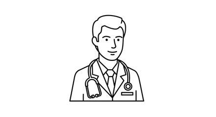 Obraz premium Professional Male Doctor with Stethoscope in Outline Style, Isolated White Background