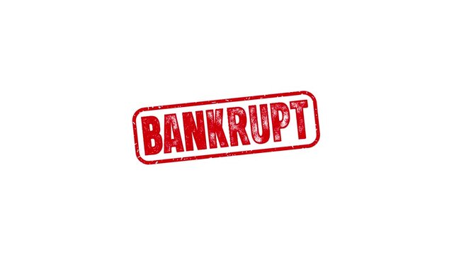 Bankrupt rubber stamp animation. bankrupt texture text Up to down motion graphics. stamp zooming and hit effect 4k video.