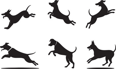 Fototapeta premium Dynamic Silhouette Dogs Jumping And Running Action Sequence