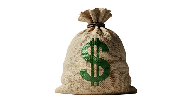 A money bag with a green dollar sign isolated on transparent background
