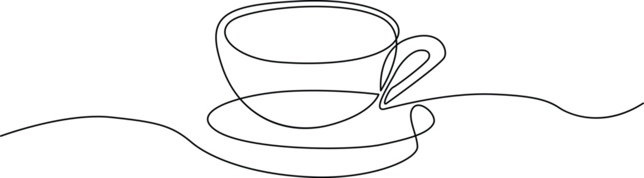A delicate teacup with a saucer and a swirling line design. Vector