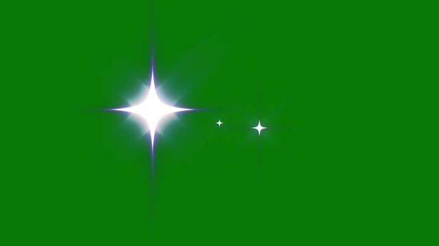 Star twinkling animation, glitter sparkle white doodle stars, flat vector blinking shine, glowing magic light trails, celebration overlay, chroma key green screen, ultra hd