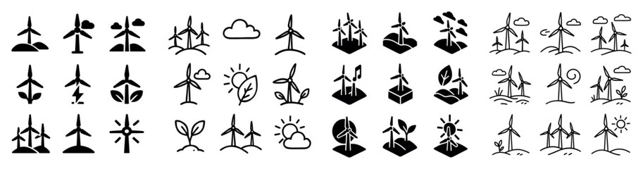 Wind turbine and eco energy icon set