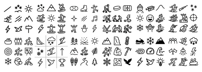 Winter sports icon set: dynamic line art