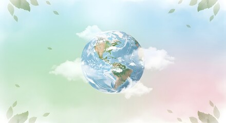 Naklejka premium Celebrate earth day with a stunning globe amidst clouds and nature