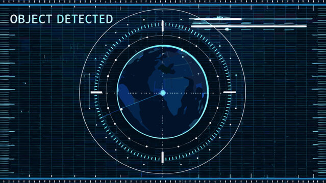 Digital radar display showing a glowing world map with detection lines
