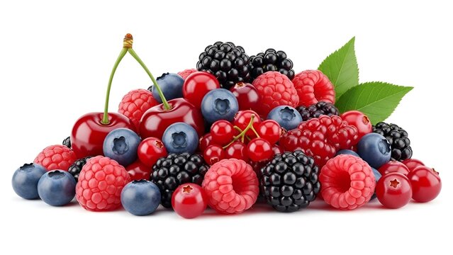 Assortment of Fresh Berries Photography, Vibrant and Juicy Mixed Fruits Isolated on White Background for Healthy Eating and Food Photography