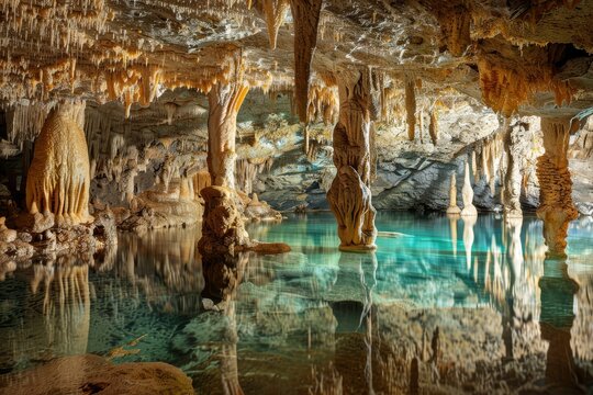 Stalactite Cave with Water in Chichen Itza Yucatan Natural Underground Landscape