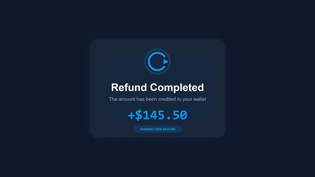 Digital refund confirmation screen displaying successful money return to a user's wallet, indicating a completed financial transaction