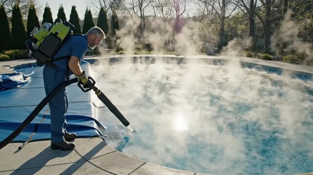Pool Cleaning in Bright Sunlight with a Pool Vacuum