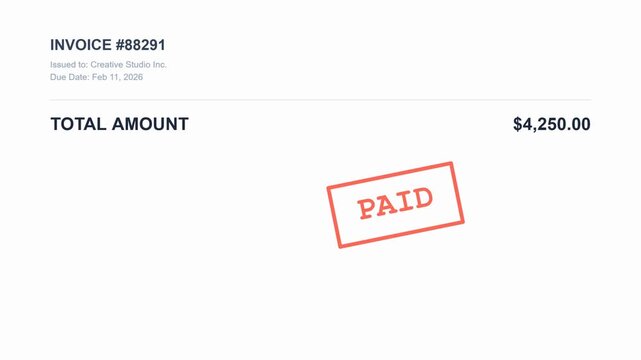 Invoice Payment Confirmed with Paid Stamp Symbol on Document