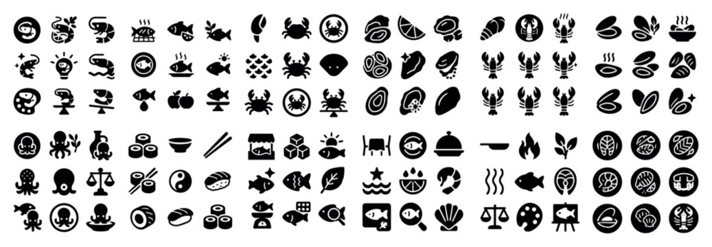 Seafood and sushi icons set
