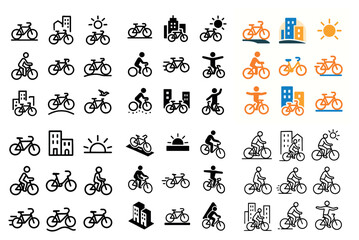 Bicycle icons and urban cycling designs set