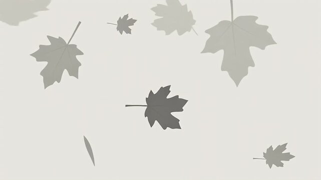 Delicate monochrome fall leaves dance in a gentle breeze, casting soft shadows