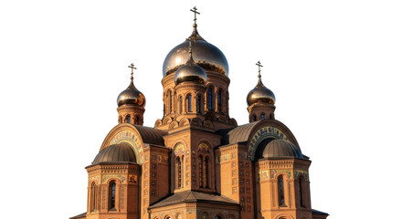 Chernivtsi Orthodox Cathedral with golden domes isolated PNG, Ukrainian architecture on transparent background, religious landmark, cultural heritage © PAPADOMUS