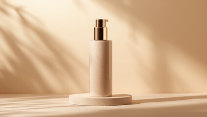 Minimalist luxury perfume bottle mockup on marble surface with soft golden light and elegant shadow