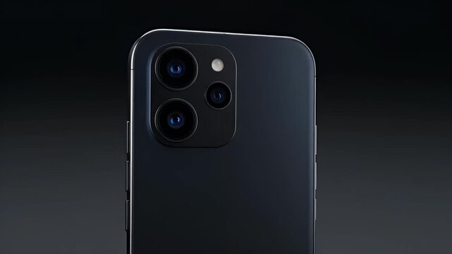 Sleek smartphone showcasing advanced camera system on a dark background, modern technology