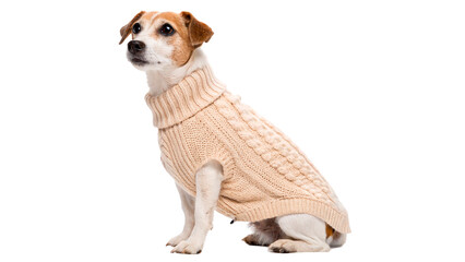 A small dog wearing a knitted sweater isolated on transparent background © Hanna