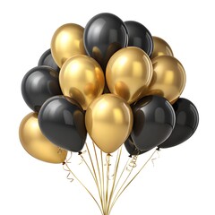 Luxury Black and Golden Foil Balloons Cluster Isolated on White &ndash; Premium Celebration Decor JPG