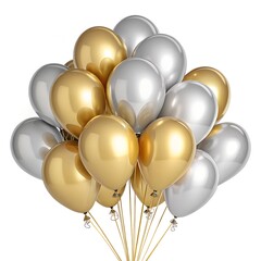 Luxury Silver and Golden Foil Balloons Cluster Isolated on White &ndash; Elegant Event Decoration JPG