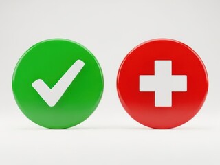Fototapeta premium Green check mark and red plus sign buttons