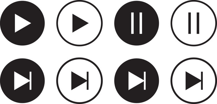 Video audio icon set. Multimedia control symbols. Modern media player icons button.Popular streaming service app icon. Minimalist sound wave vector illustration.
