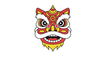 Traditional Chinese Lion Dance Head Illustration Featuring Bold Colors and Intricate Details