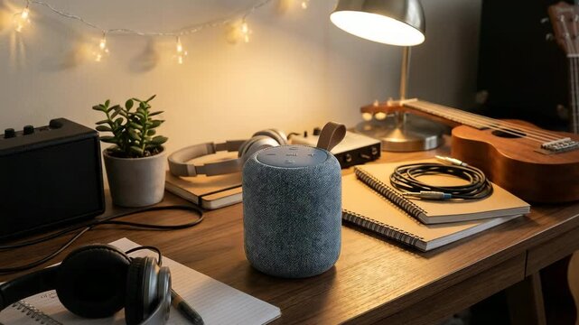 modern portable bluetooth speaker on creative music desk video
