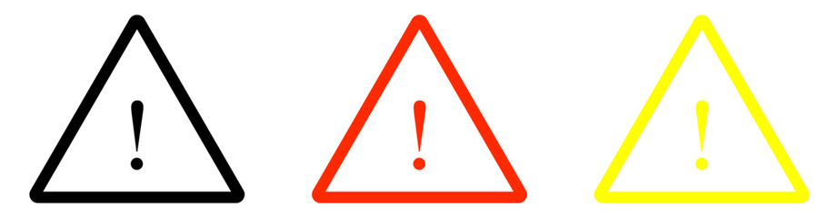 Warning triangle exclamation sign vector icon set with attention hazard symbols isolated on transparent background