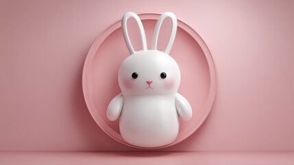 Cute cartoon rabbit character on soft pink background in 3D style