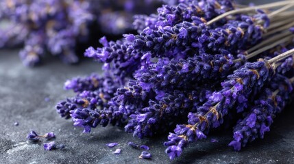 Freshly Harvested Lavender Bunch on Dark Rustic Background