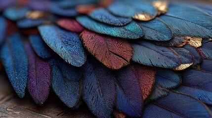 Vibrant Blue and Purple Feathers Close-Up in Natural Setting