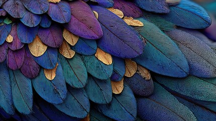 Vibrant Peacock Feathers in Shades of Blue and Purple with Gold Accents