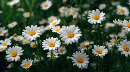 Fresh White Daisy Flowers Blooming in a Vibrant Green Field