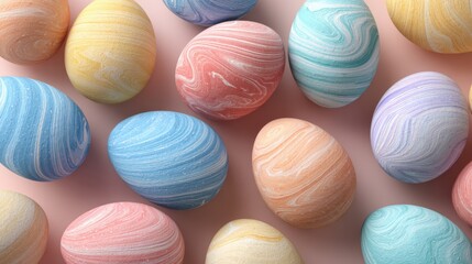 Colorful Swirled Easter Eggs on Soft Pink Background
