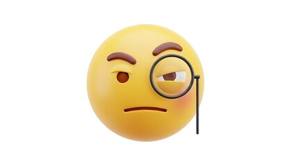 Fototapeta premium Curious Emoji with Monocle 3D Render, Pondering Expression, Intellectual Concept, Isolated on White Background