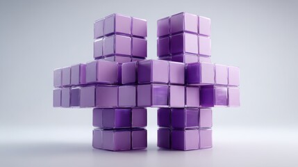 Abstract Purple Blocks Forming a Cross Shape on a Light Background