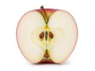 A close-up view of a freshly sliced apple revealing its inner core and seeds