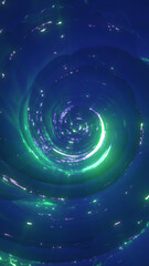 A luminous green and blue spiral of swirling energy forming a glowing cosmic vortex © Bolbik