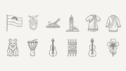 Fototapeta premium Collection of cultural icons representing national symbols and traditions from various countries