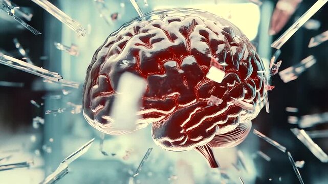 Abstract 3D Brain With Shattering Glass Effect.