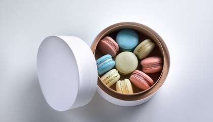 Obraz premium round macaroon box mockup on white background branding