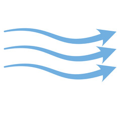 Blue air motion lines. Wind symbol Wind blow line icon. Hand drawn air wave icon. Outline wind movement symbol isolated on white background. Windy icon. Air flow icon set