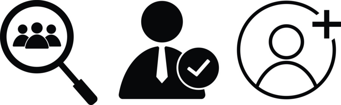 Hiring and human resources vector icon on isolated on transparent background. People search and select icon set