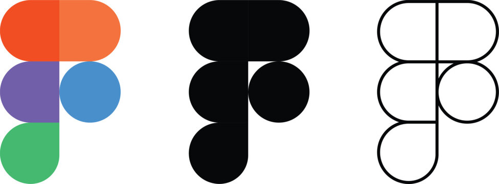 Figma logo icon vector set 2026. Square, Round, Circle, outline styles