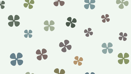 Fototapeta premium Minimalist seamless pattern with small colorful four petal clover or flower shapes on an off white background.
