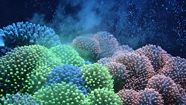 Underwater coral reef ecosystem with vibrant colors and marine life.