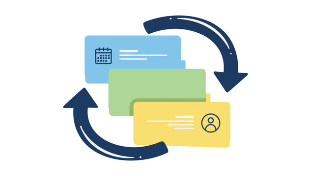Credit debit cards layered on top of each other with arrows rotating around symbolizing payment methods and transactions