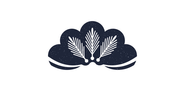 Traditional Japanese pine tree crest illustration in a dark minimalist style representing long life and steadfastness.